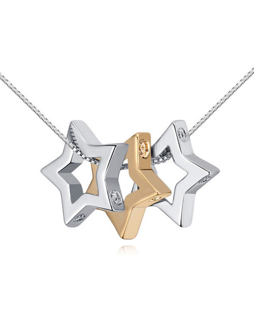 Fashion Gold Color+silver Color Hollow Out Star Pendant Decorated Simple Long Chain Necklace
