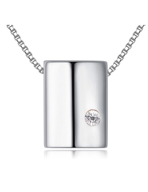 Fashion Silver Color Square Shape Decorated Simple Heart Design Long Chain Necklace