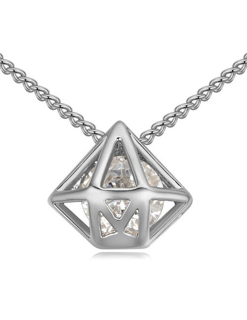 Elegant Silver Color Hollow Out Diamond Shape Pendant Decorated Simple Long Chain Necklace