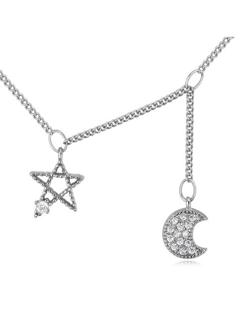 Elegant Silver Color Moon&shape Shape Pendant Decorated Simple Long Chain Necklace