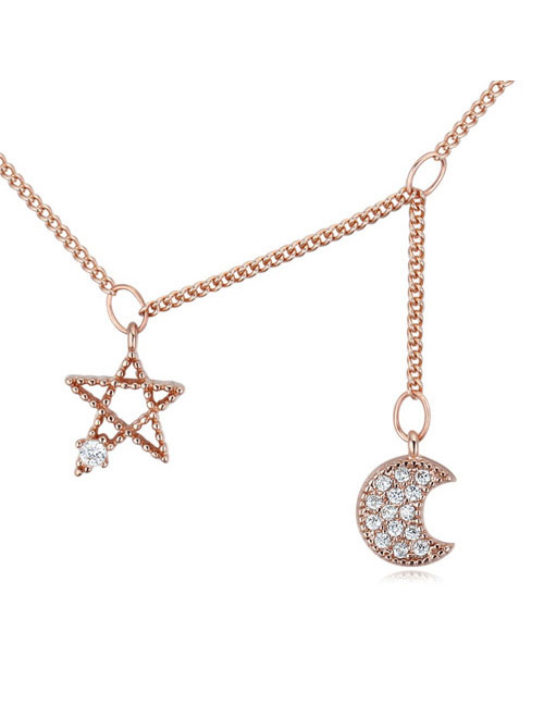 Elegant Rose Gold Moon&shape Shape Pendant Decorated Simple Long Chain Necklace