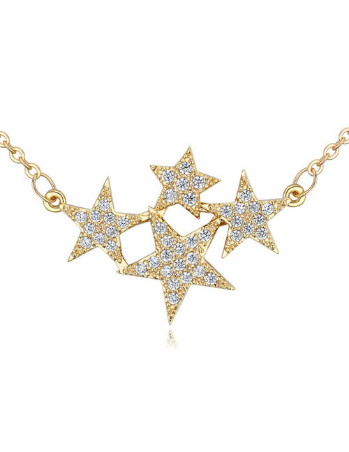 Fashion Gold Color Star Shape Decorated Simple Pure Color Long Chain Necklace