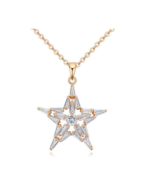 Fashion Gold Color Star Shape Decorated Simple Pure Color Long Chain Necklace