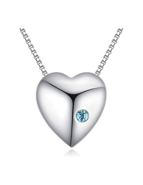 Fashion Blue Round Shape Decorated Simple Heart Design Long Chain Necklace