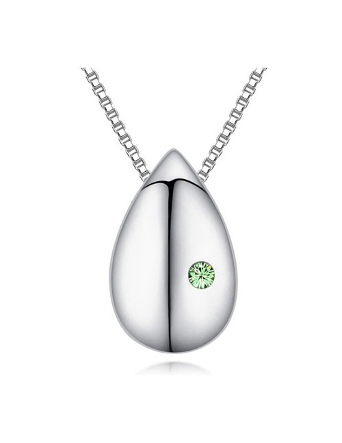 Fashion Green Waterdrop Shape Decorated Simple Heart Design Long Chain Necklace