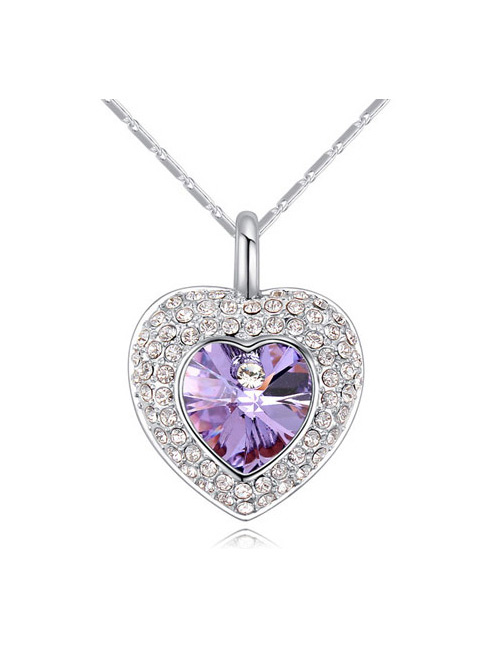 Elegant Purple Heart Shape Pendant Decorated Simple Long Chain Necklace