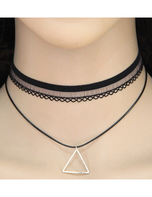 Vintage Black Triangle Shape Pendant Decorated Double Layer Choker