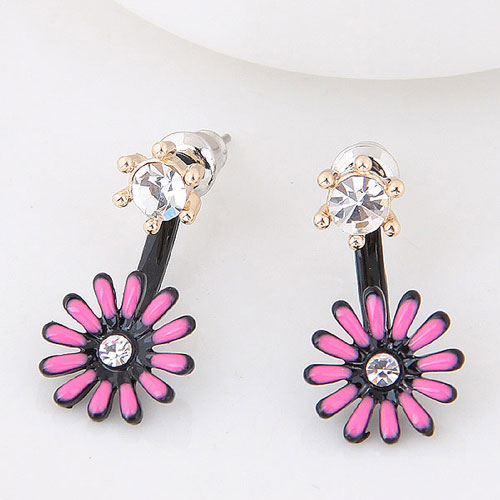 Sweet Pink Flower Decorated Color Matching Earrings