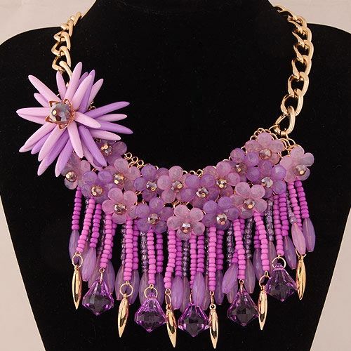 Fashion Purple Flower Decorated Color Matching Necklace