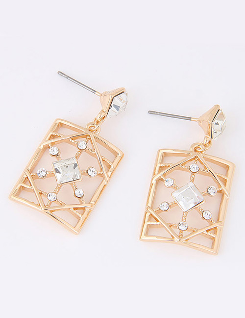 Sweet Gold Color Square Shape Decorated Hollow Out Earrings