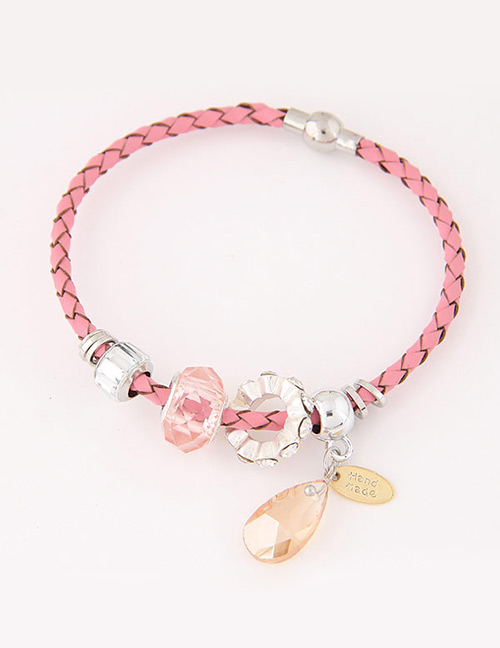 Trendy Pink Water Drop Shape Diamond Decorated Simple Bracelet