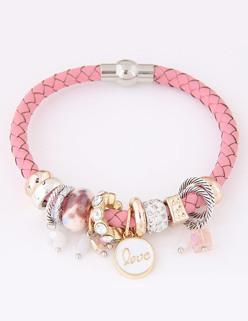Trendy Pink Round Shape Pendant Decorated Simple Bracelet