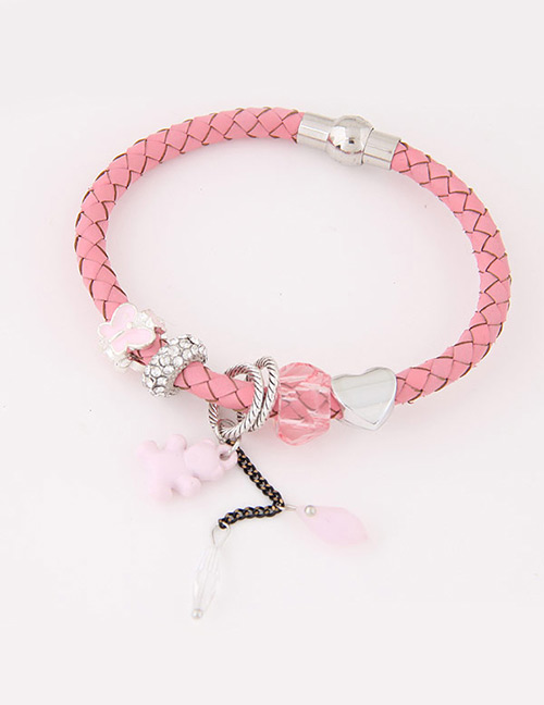 Trendy Pink Bear Pendant Decorated Simple Bracelet