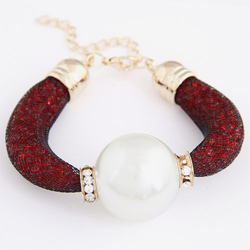 Fashion Red Pearls&diamond Decorated Pure Color Bracelet