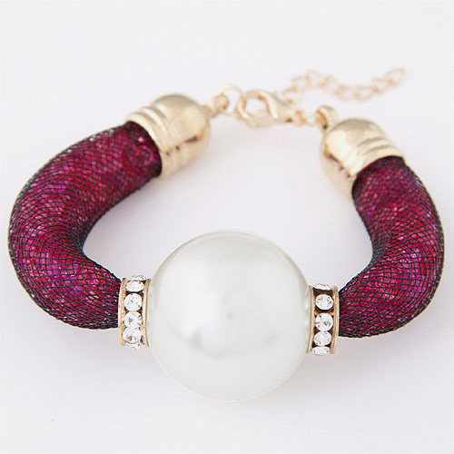 Fashion Plum Red Pearls&diamond Decorated Pure Color Bracelet