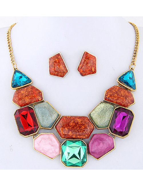 Fashion Multi-color Geometry Shape Decorated Color Matching Jewelry Set