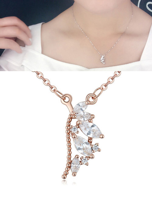 Fashion Rose Gold Oval Shape Diamond Decorated Necklace