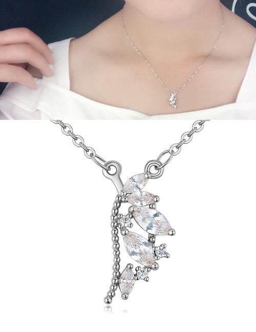 Fashion Silver Color Oval Shape Diamond Decorated Necklace