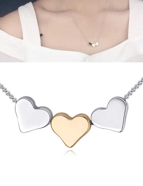 Fashion Gold Color+silver Color Heart Shape Pendant Decorated Necklace