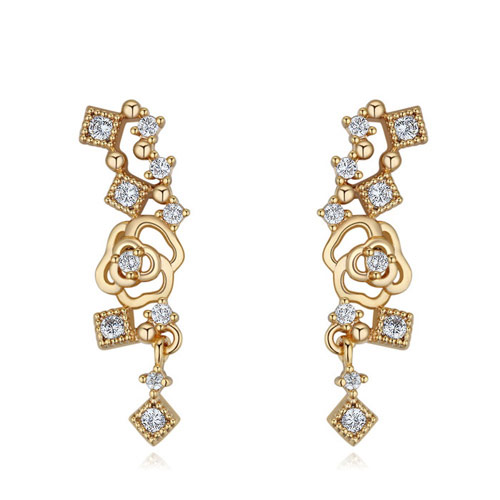 Elegant Gold Color Hollow Out Rose Decorated Earrings