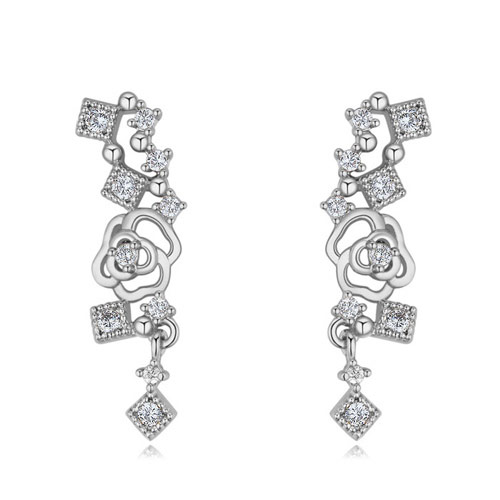 Elegant Silver Color Hollow Out Rose Decorated Earrings