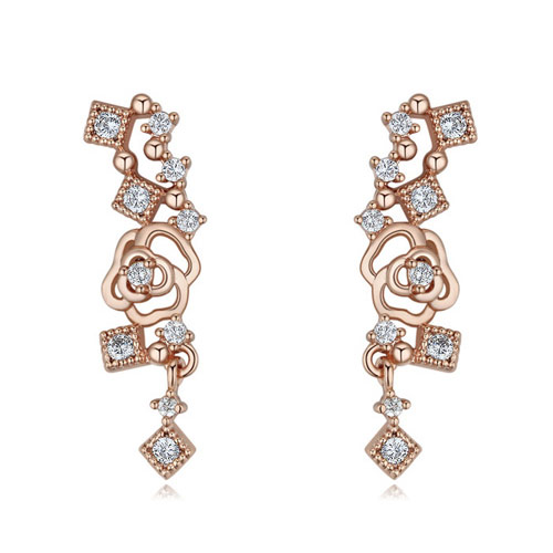 Elegant Rose Gold Hollow Out Rose Decorated Earrings