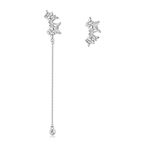 Elagant Silver Color Round Shape Diamond Decorated Asymmetry Earrings