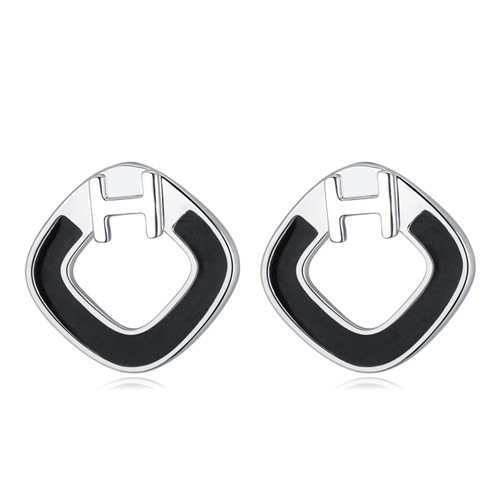 Fashion Black Letter H Decorated Square Shape Earrings
