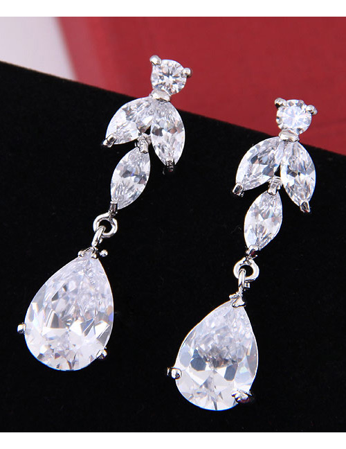 Elegant Zircon Waterdrop Shape Diamond Decorated Earrings