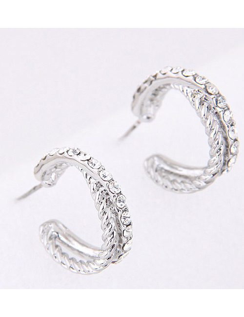 Fashion Silver Color Round Shape Diamond Decorated Earrings