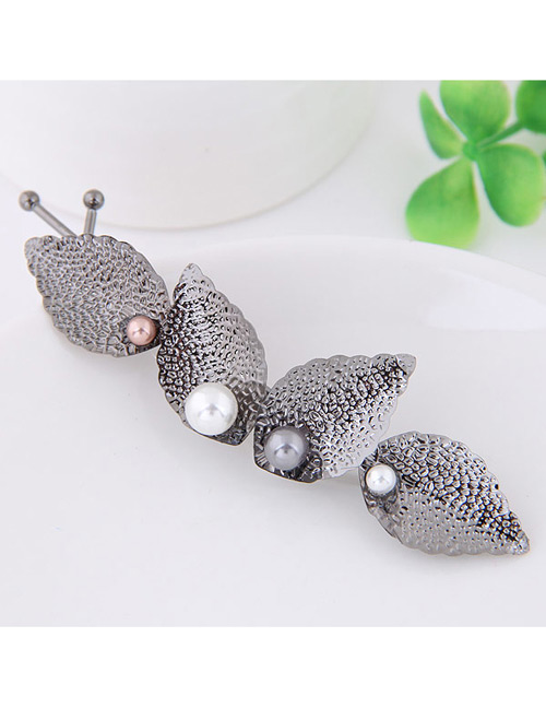 Fashion Gray Leaf&pearl Decorated Pure Color Hairpin