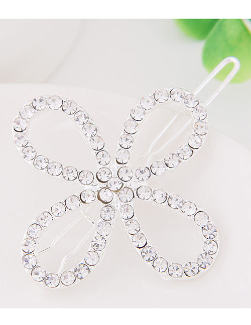 Fashion White Full Diamond Decorated Flower Shape Hairpin