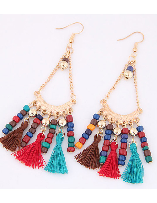 Trendy Multi-color Tassel&beads Decorated Color Matching Earrings