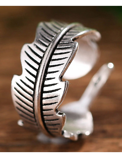 Fashion Antique Silver Feather Shape Decorated Opening Ring
