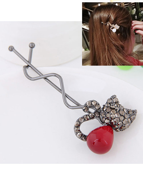 Sweet Red Cat Shape Decorated Simple Hairpin