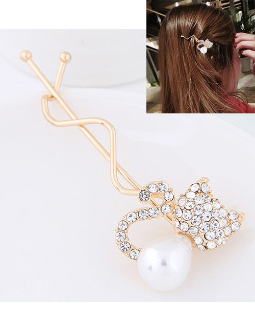 Sweet White Cat Shape Decorated Simple Hairpin