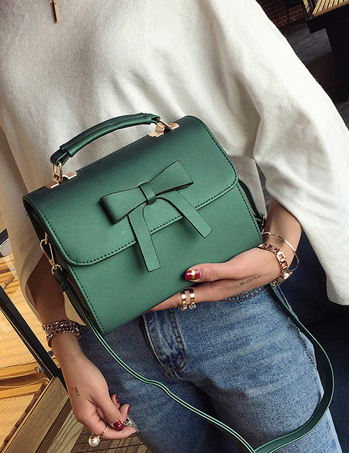 Lovely Green Bowknot Shape Decorated Simple Pure Color Bag