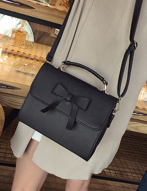 Lovely Black Bowknot Shape Decorated Simple Pure Color Bag