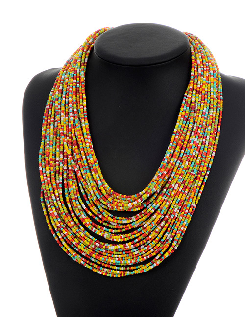 Fashion Yellow+red Beads Decorated Color Matching Multi-layer Necklace