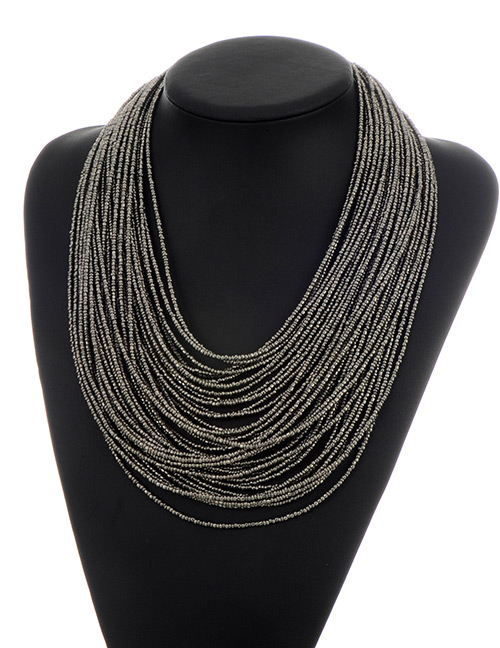 Fashion Black Beads Decorated Pure Color Multi-layer Necklace