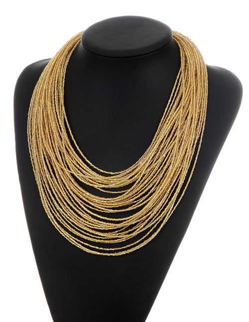 Fashion Champagne Beads Decorated Pure Color Multi-layer Necklace