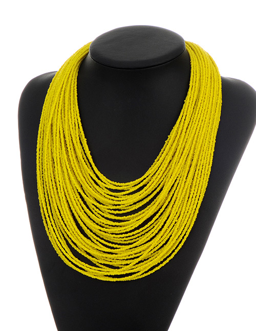 Fashion Yellow Beads Decorated Pure Color Multi-layer Necklace