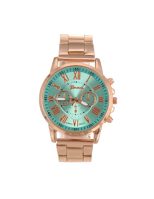 Fashion Green Color Matching Decorated Round Dail Simple Chain Watch