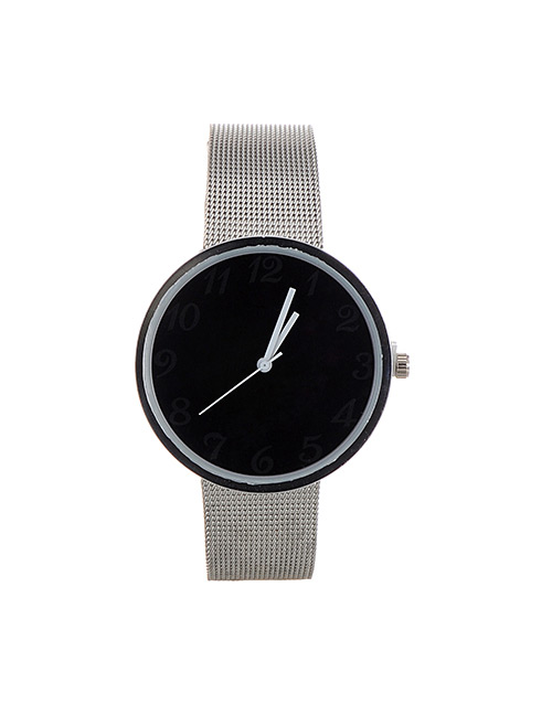 Fashion Black Color Matching Decorated Round Dail Simple Chain Watch