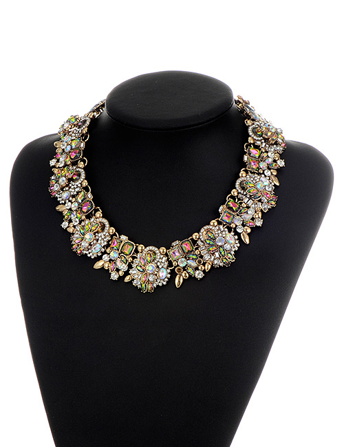 Fashion Multi-color Geometric Shape Diamond Decorated Color Matching Necklace
