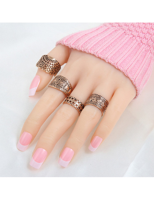 Fashion Gold Color Flower Pattern Decorated Pure Color Hollow Out Ring (4pcs)