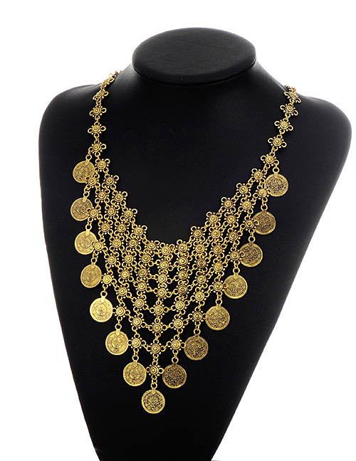 Fashion Gold Color Coins Pendant Decorated Pure Color Flower Design Necklace