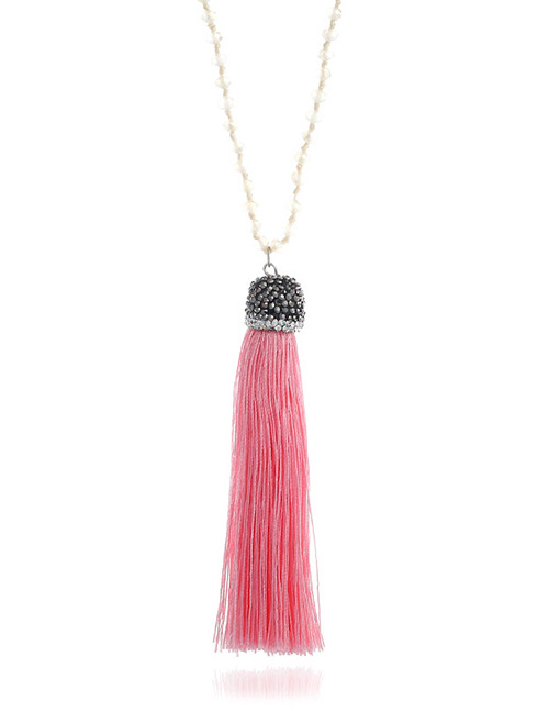Elegant Pink Long Tassel Pendant Decorated Pure Color Long Necklace