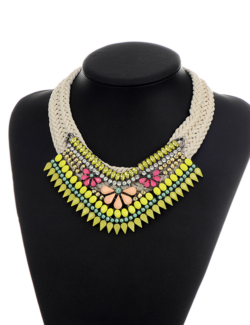 Elegant Yellow Waterdrop Diamond Decorated Simple Hand-woven Necklace