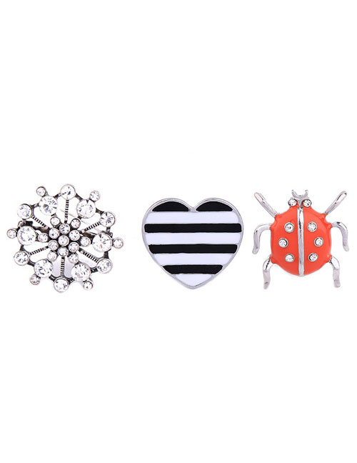 Fashion Silver Color Heart&insect Decorated Color Matching Brooch Sets